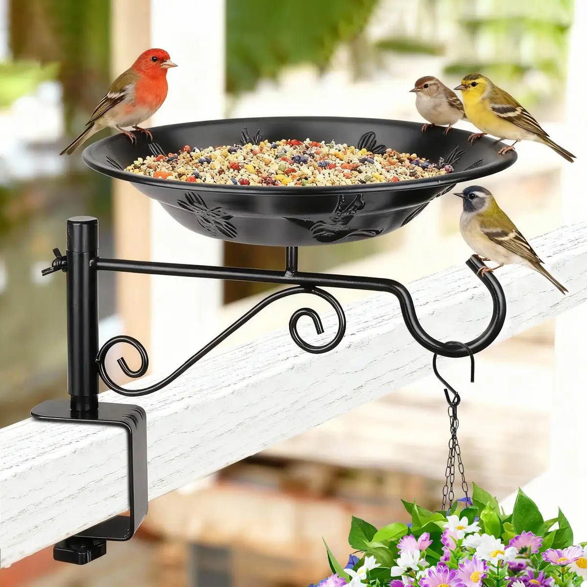 Balcony Feeder, Bath & Plant Hook — Black