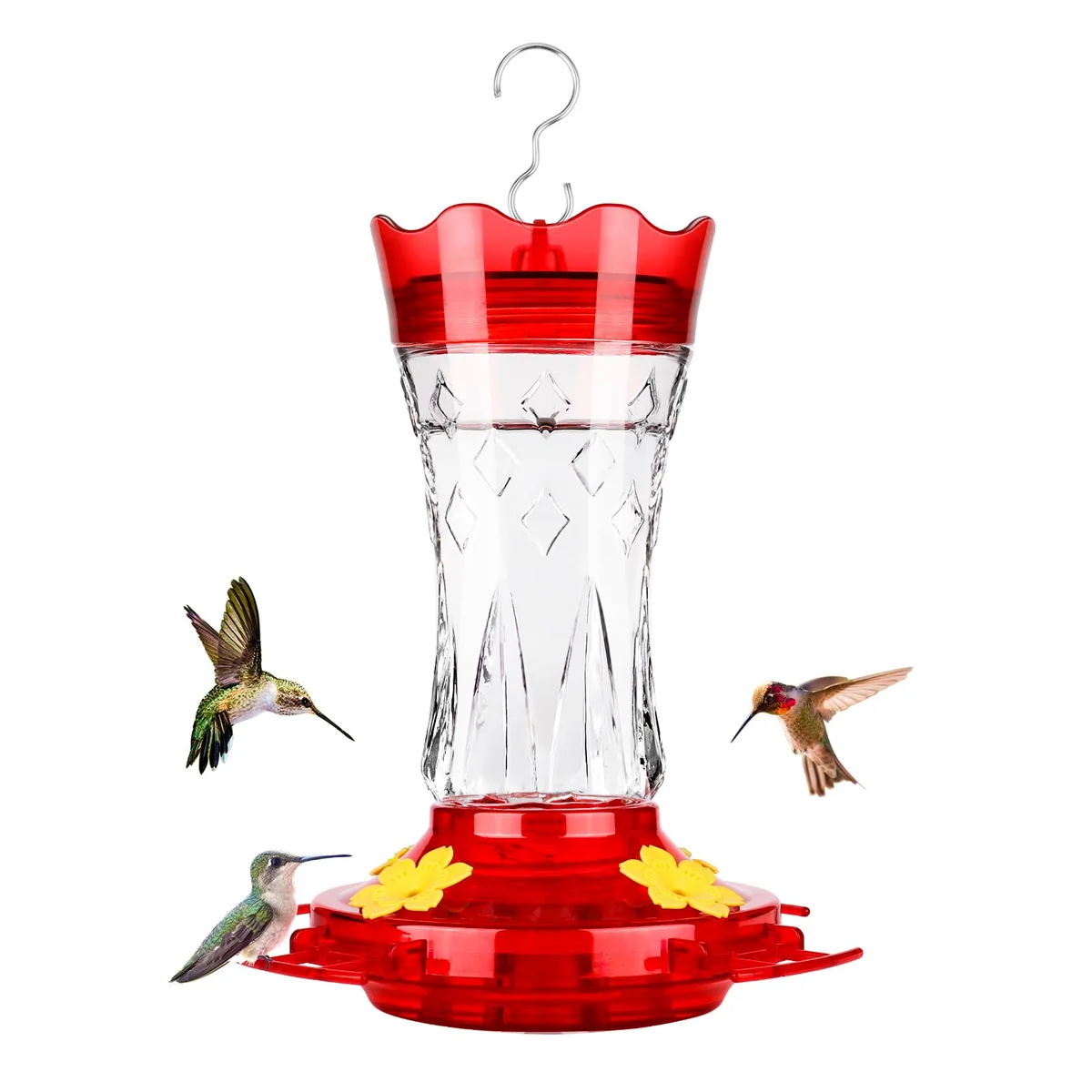 Etched Glass Hummingbird Feeder — Red