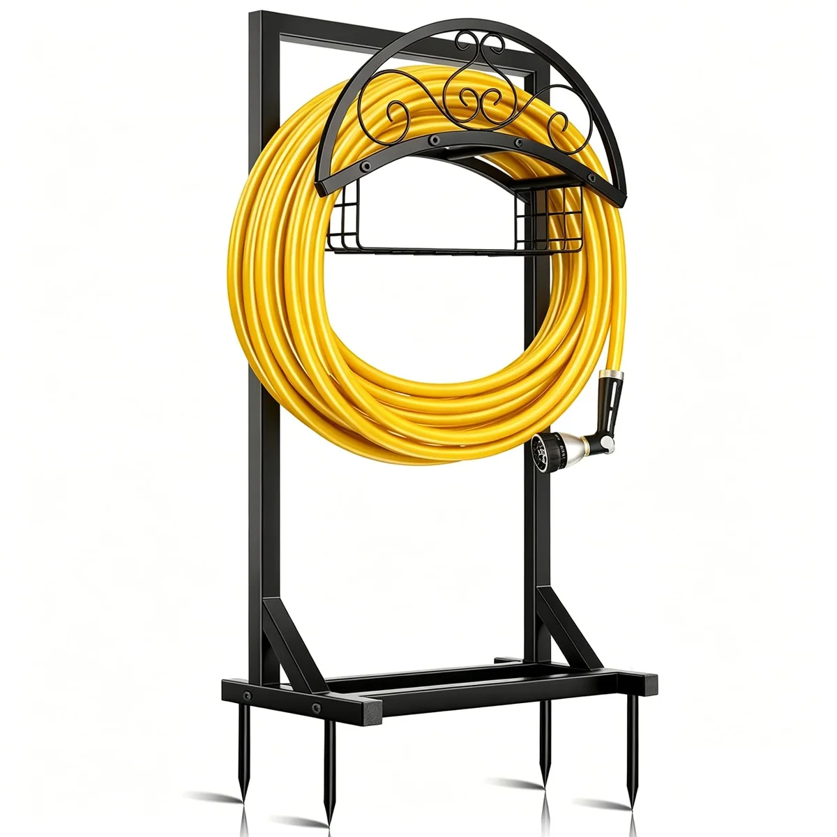 Freestanding Hose Holder with Basket — 150 ft Capacity