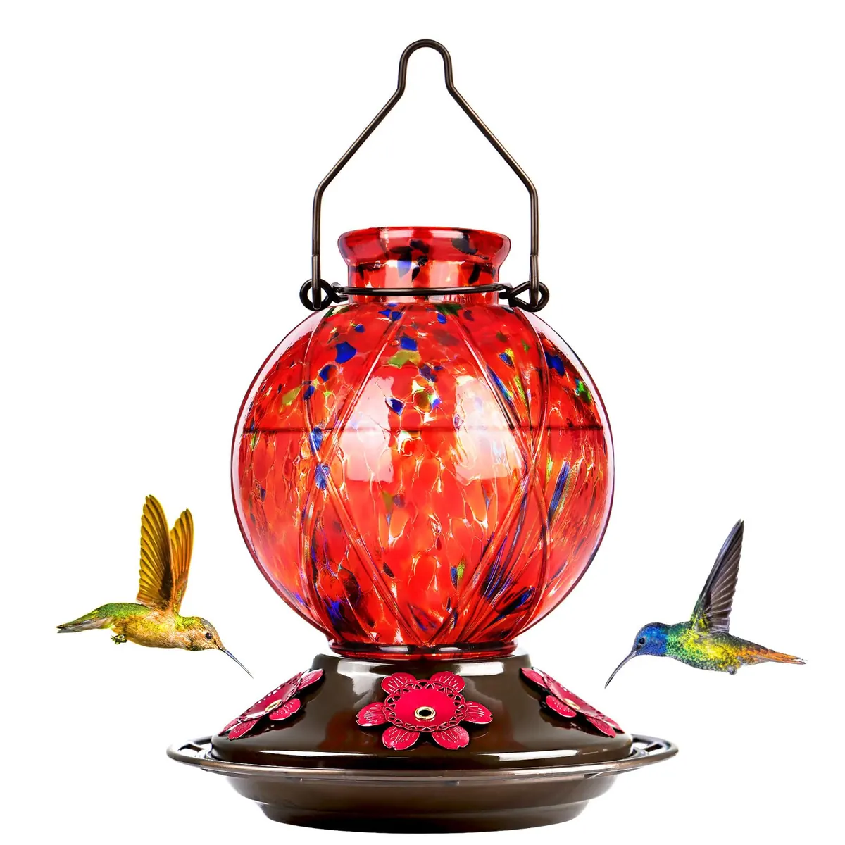 Meshy Ball Glass Hummingbird Feeder — Red · 20 oz