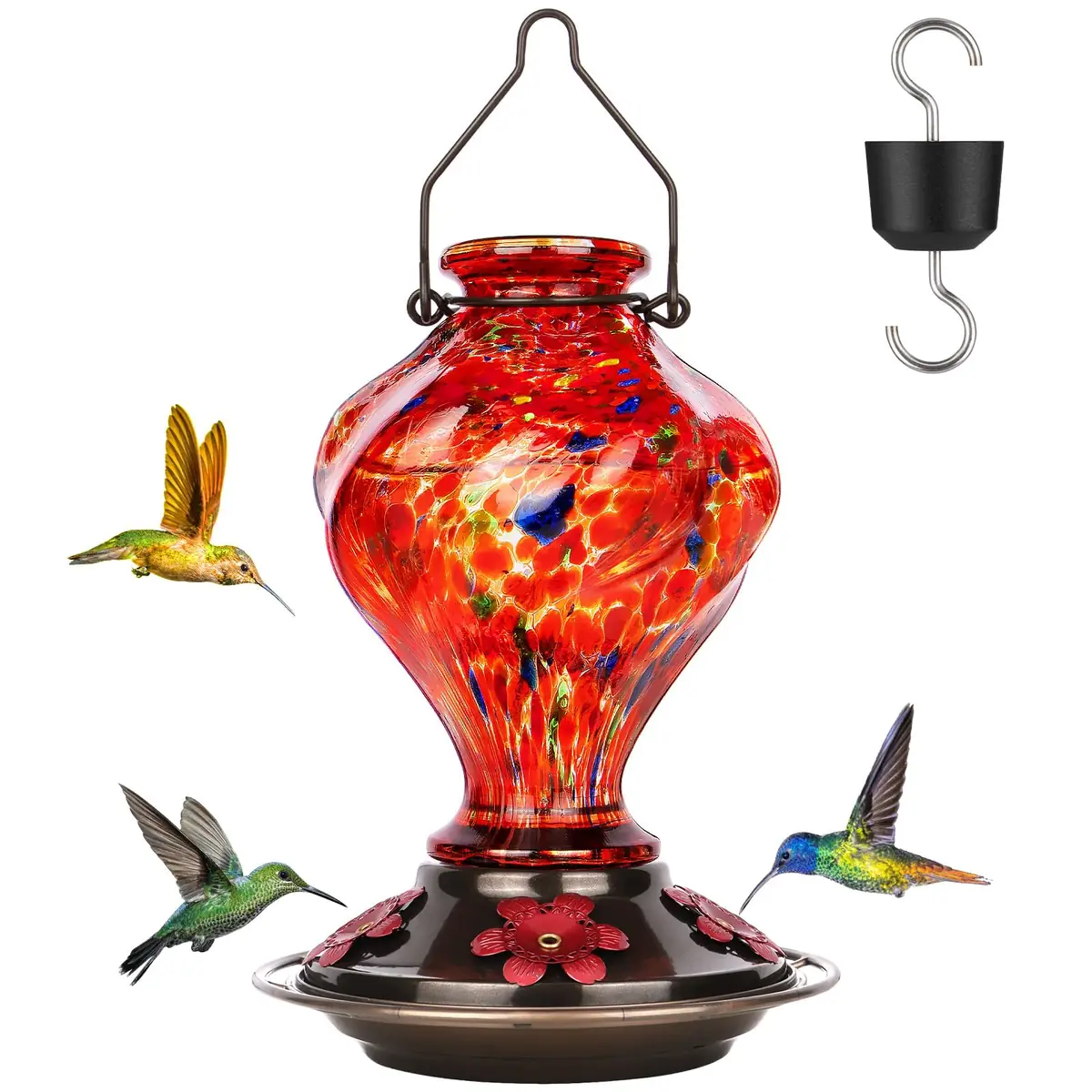 Tall Glass Hummingbird Feeder — Red
