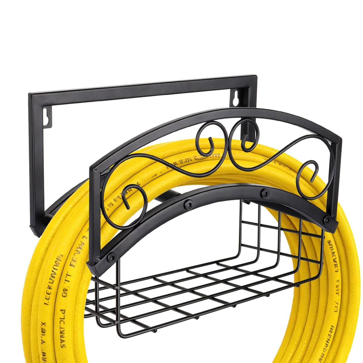 Wall-Mounted Hose Holder with Basket — 150 ft Capacity
